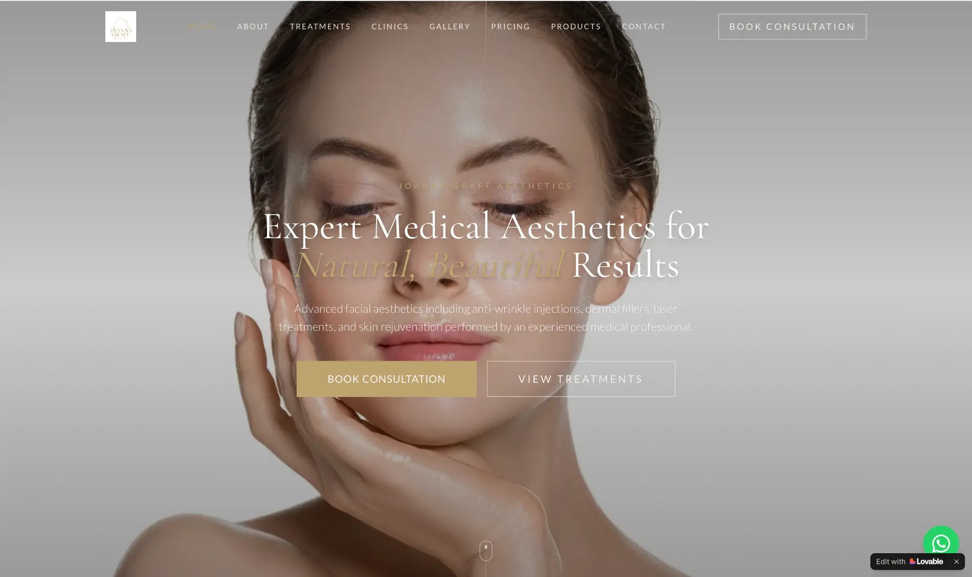 Joanna Graff Aesthetics website homepage
